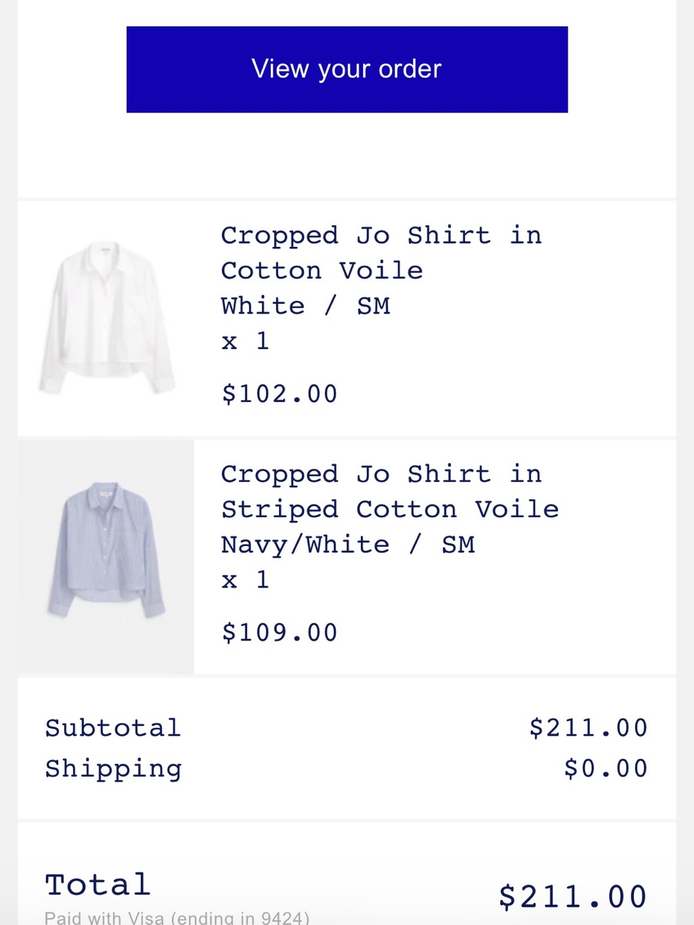 Cropped Jo Shirt in Striped Cotton Voile
